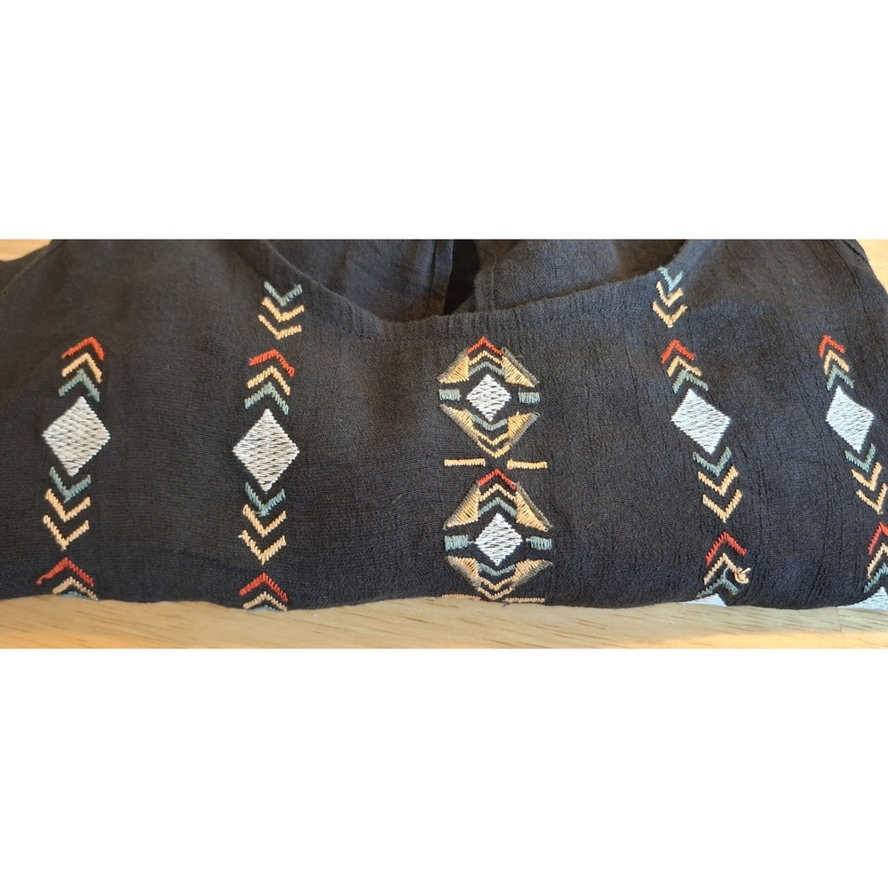 Lush Embroidered Boho Blouse Womens L Black Southwestern Long Sleeve Top - Picture 11 of 12